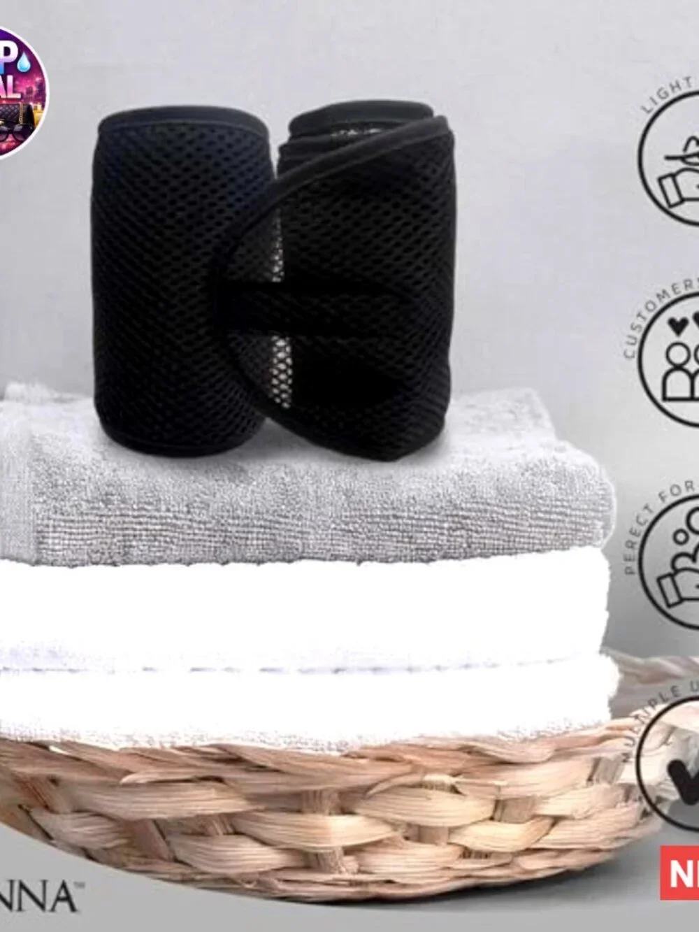 Olive Oil + Vitamin E Treated Mesh Foam Hair Wrap, Adjustable Headband for